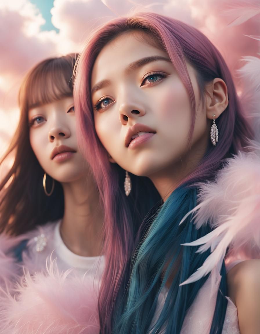 Dreamy Pastel Portrait of Blackpink in Ethereal Setting