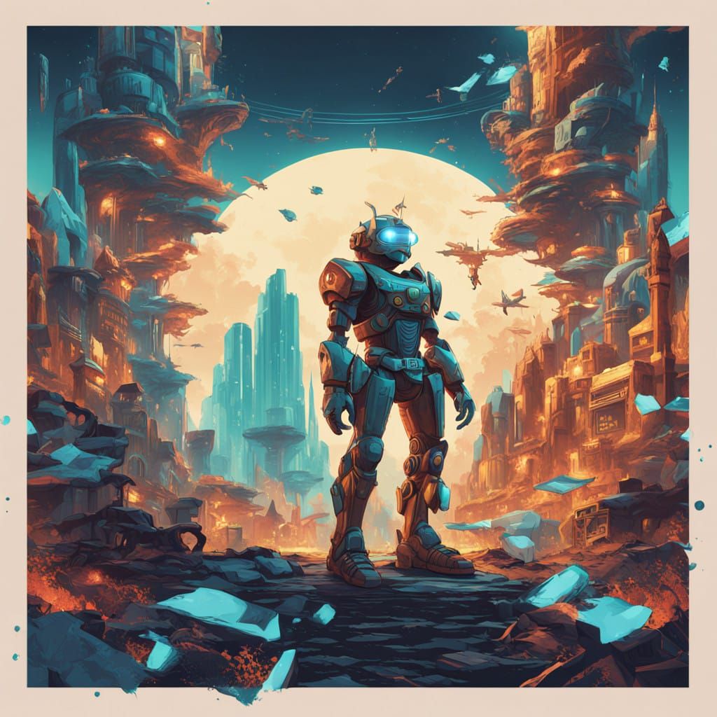 Vibrant Cityscape with Dynamic Figures and Pop Art Murals