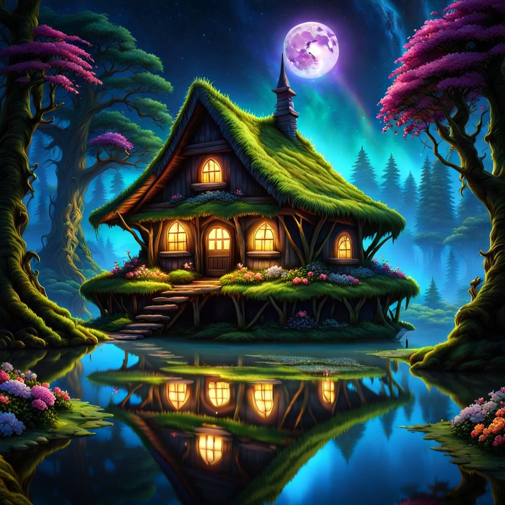 Enchanted Witch Hut in Ancient Forest