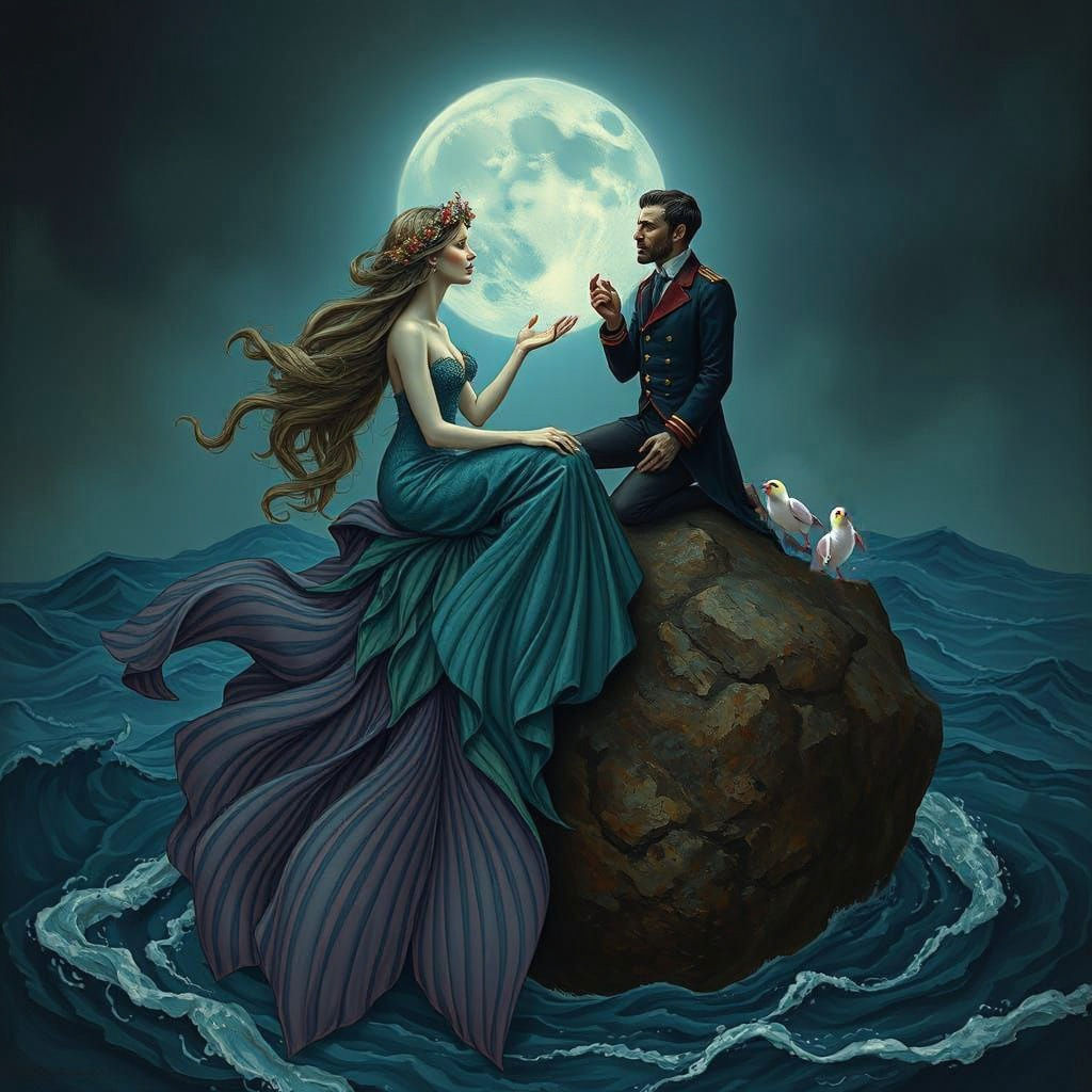 Seductive Mermaid Luring a Man to Death