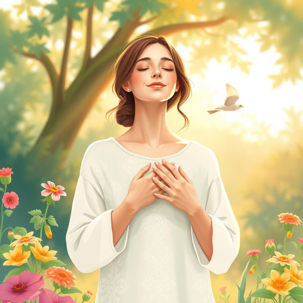 Serene Morning Goddess Embracing Inner Peace in Watercolor S...