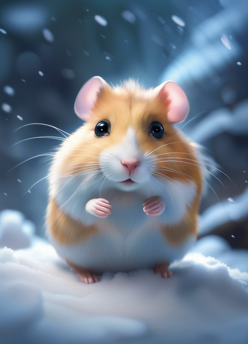 Snowy Hamster Portrait in Ghibli Style