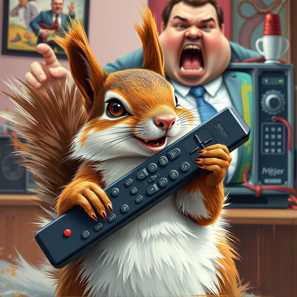Mischievous Squirrel Steals Remote Control: Vibrant Collage