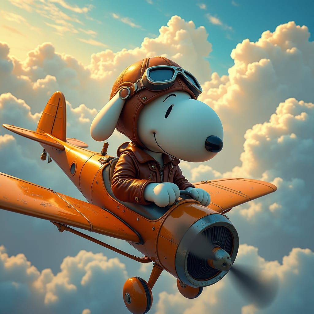 Snoopy the Aviator in Dreamlike Flight