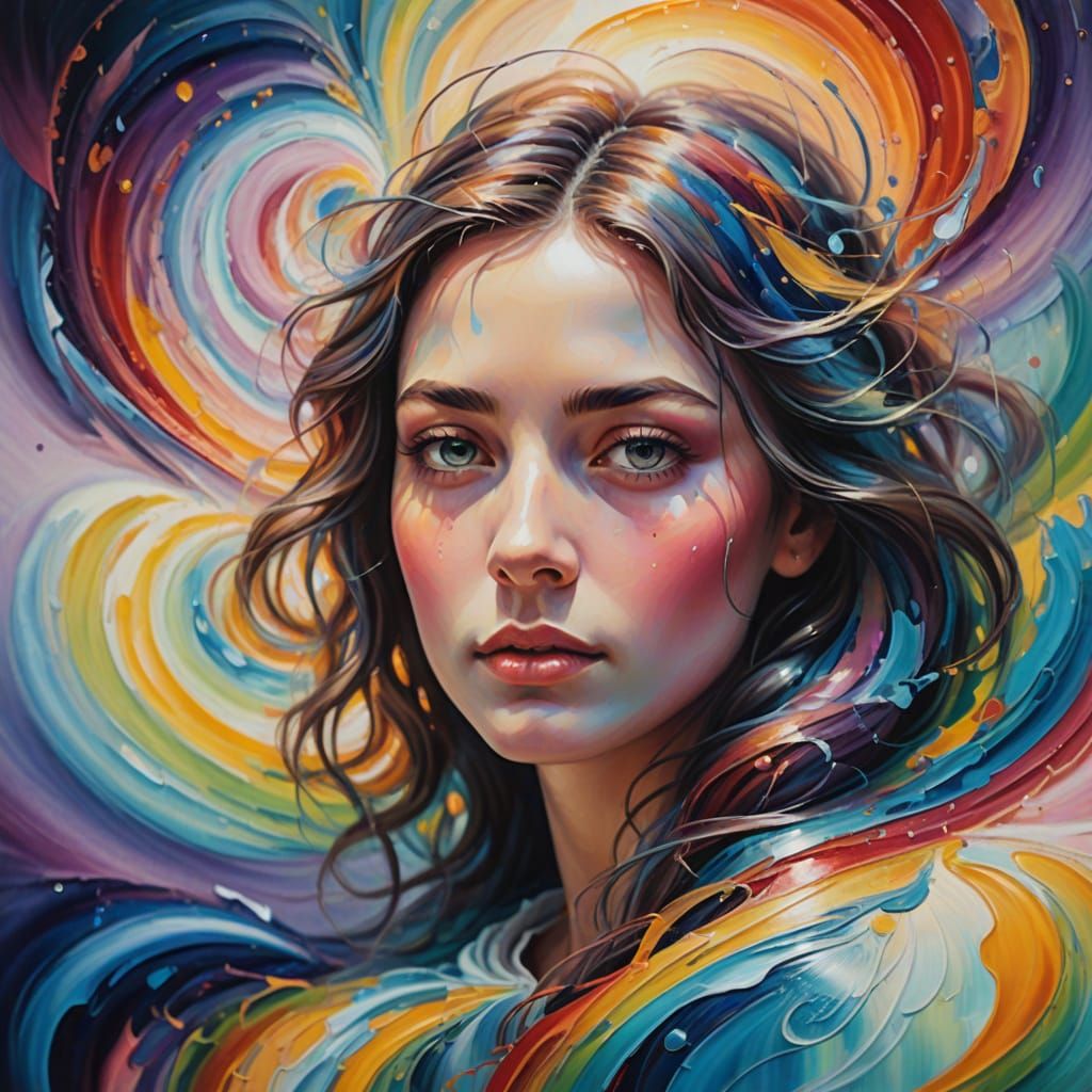 Surreal Person Surrounded by Swirling Colors