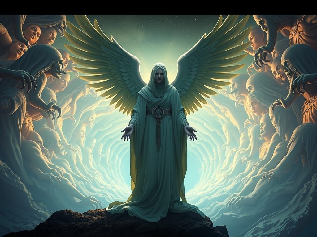 Ethereal Angel Guides Souls into the Afterlife in a Psychede...