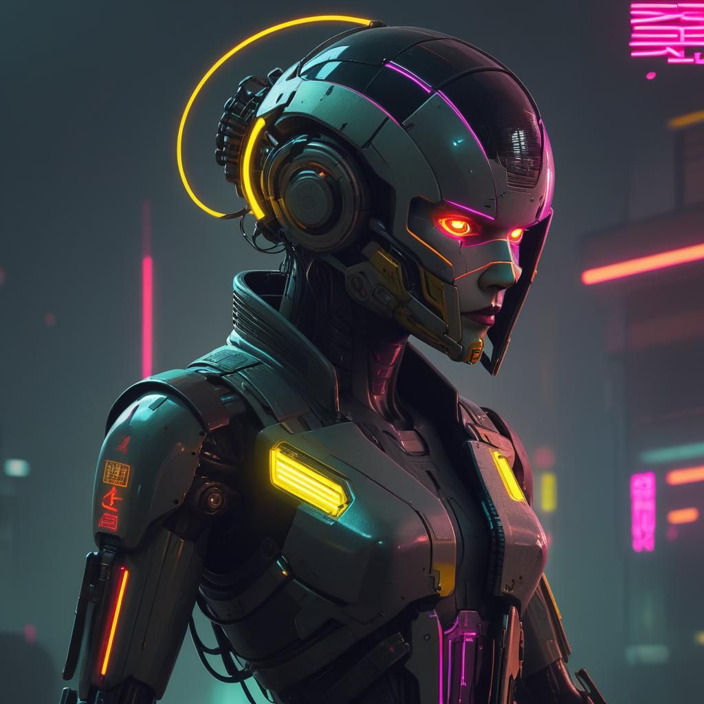 Rogue AI Wanted: Cyberpunk Hacker in Neon City