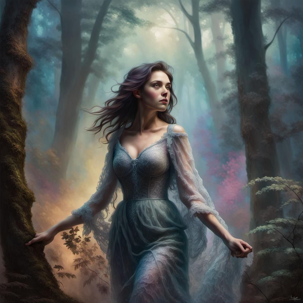 Beautiful Woman in a dark forest