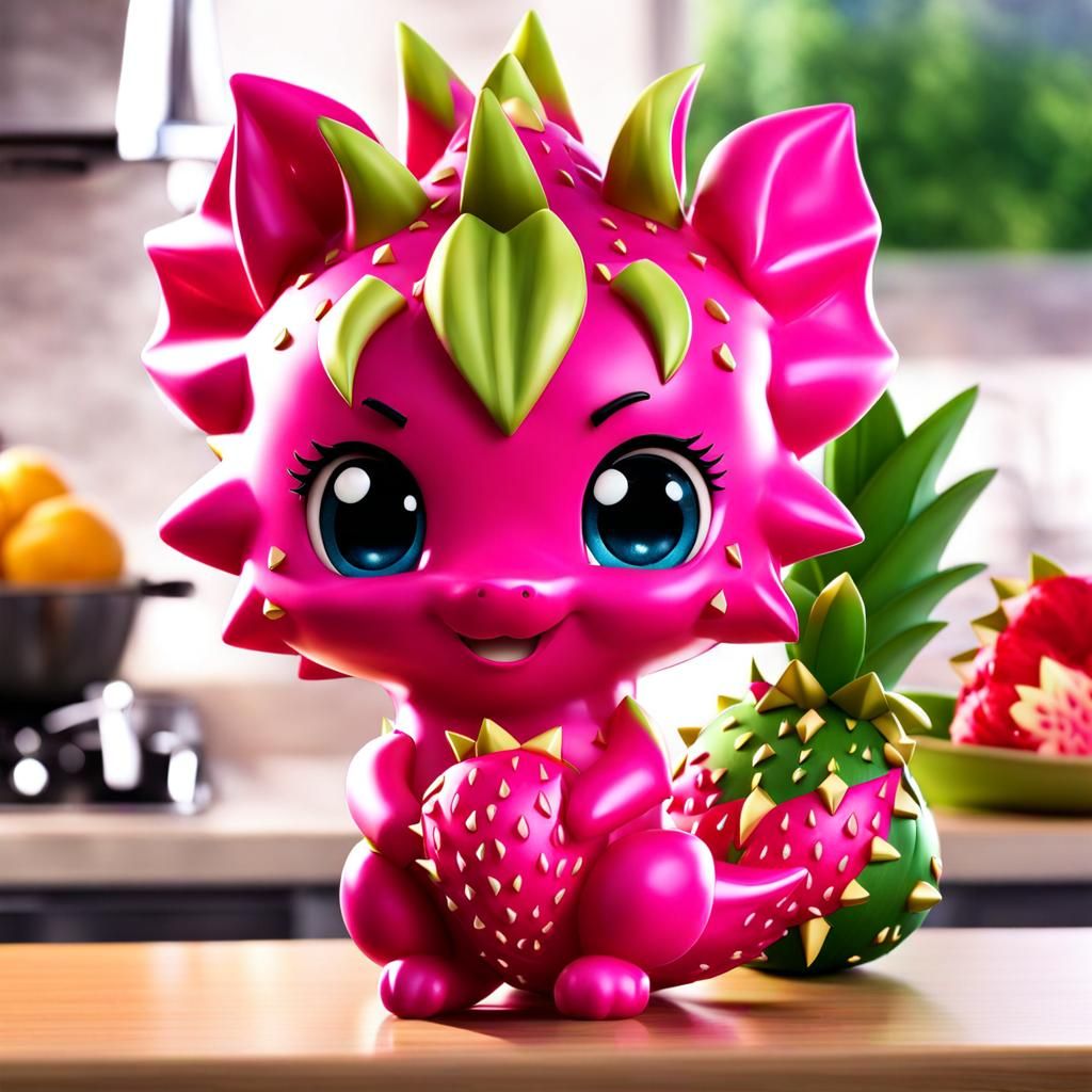 Adorable Chibi Dragonfruit on Kitchen Counter