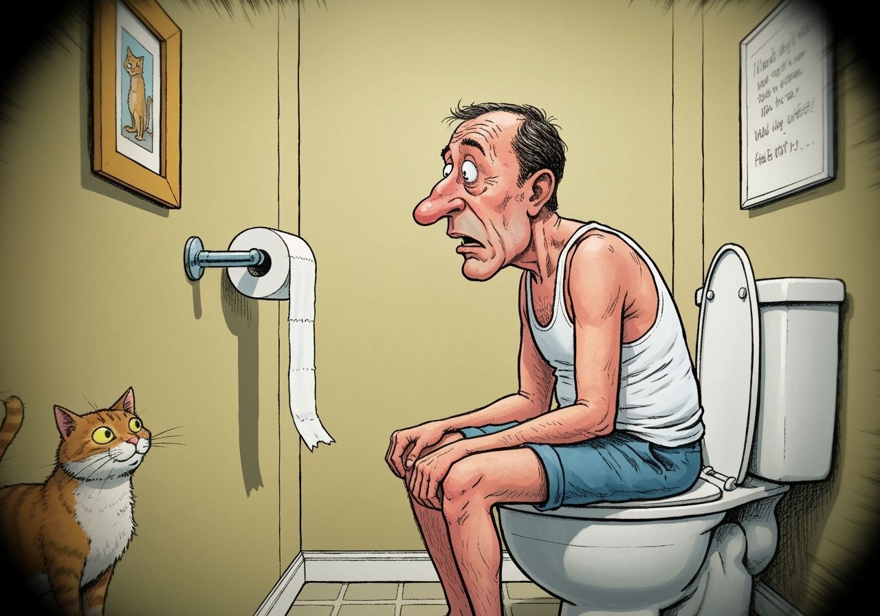 Grotesque Caricature of Guy on Toilet in Ed Roth Style