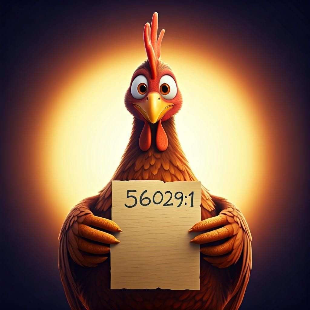 Chicken Holds Paper in Vibrant, Cinematic 3D Art