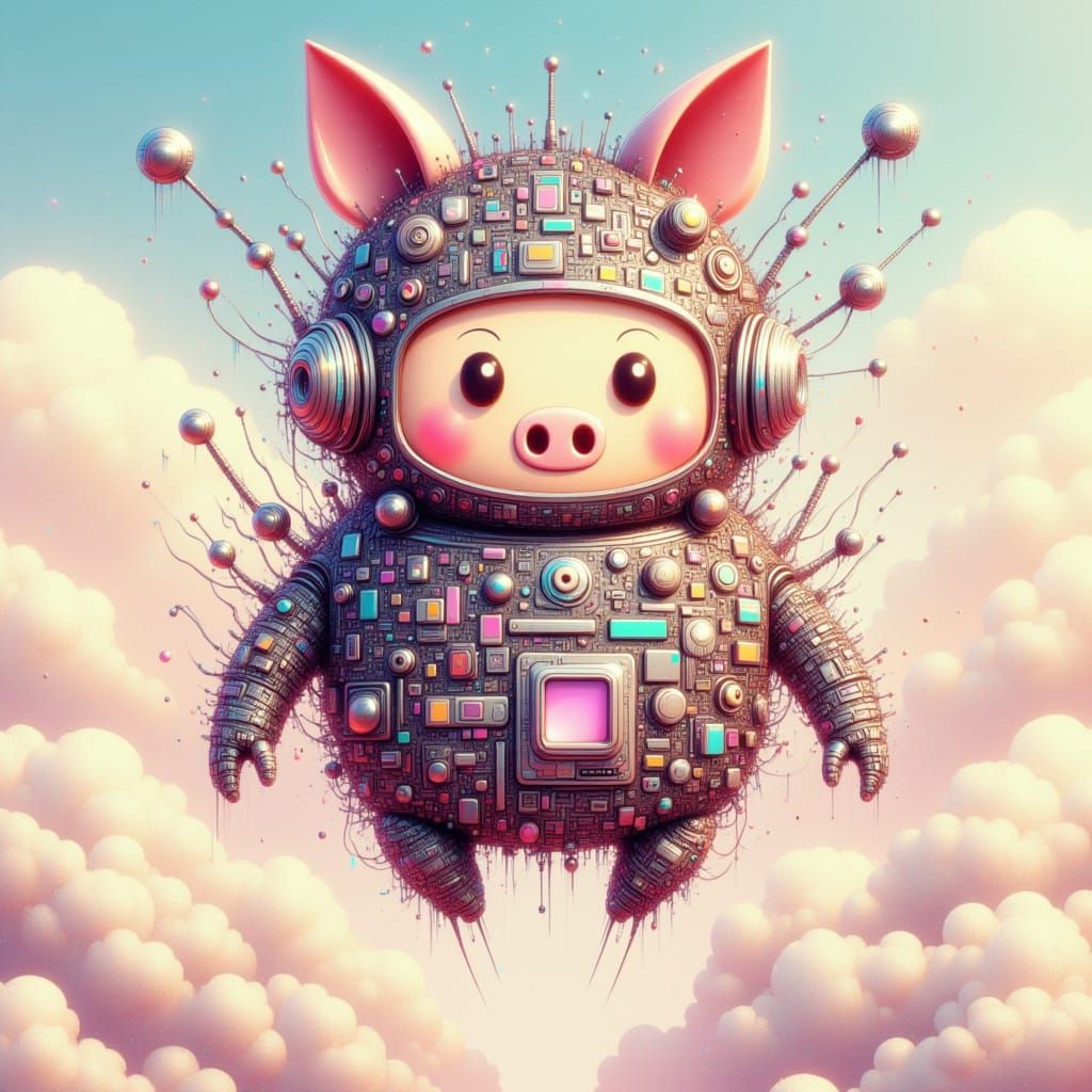 Flying Robot Pig in Urbanpunk Skies