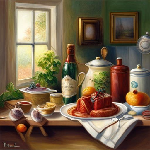 Ethereal Hyperdetailed Kitchen Scene in Kinkade Style