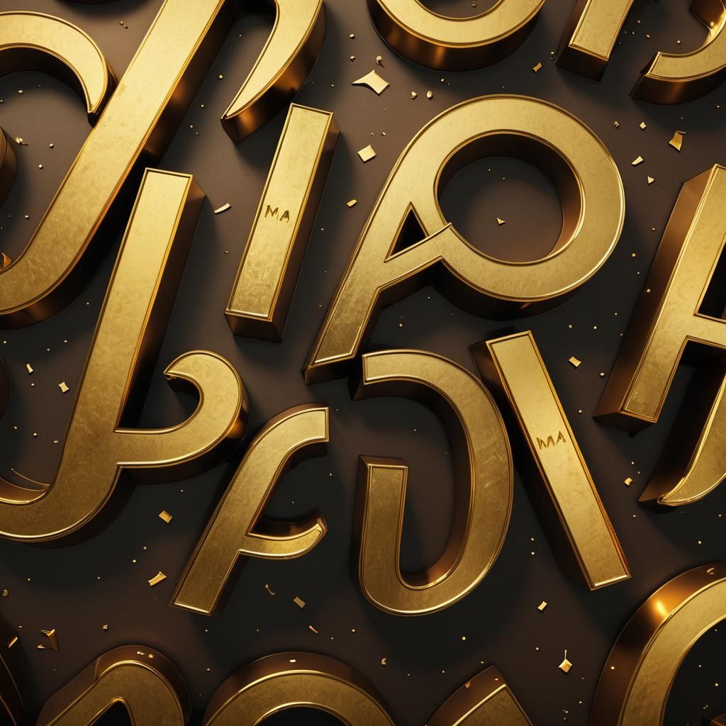 Metallic Gold Lettering on Gradient Background in Digital Ar...