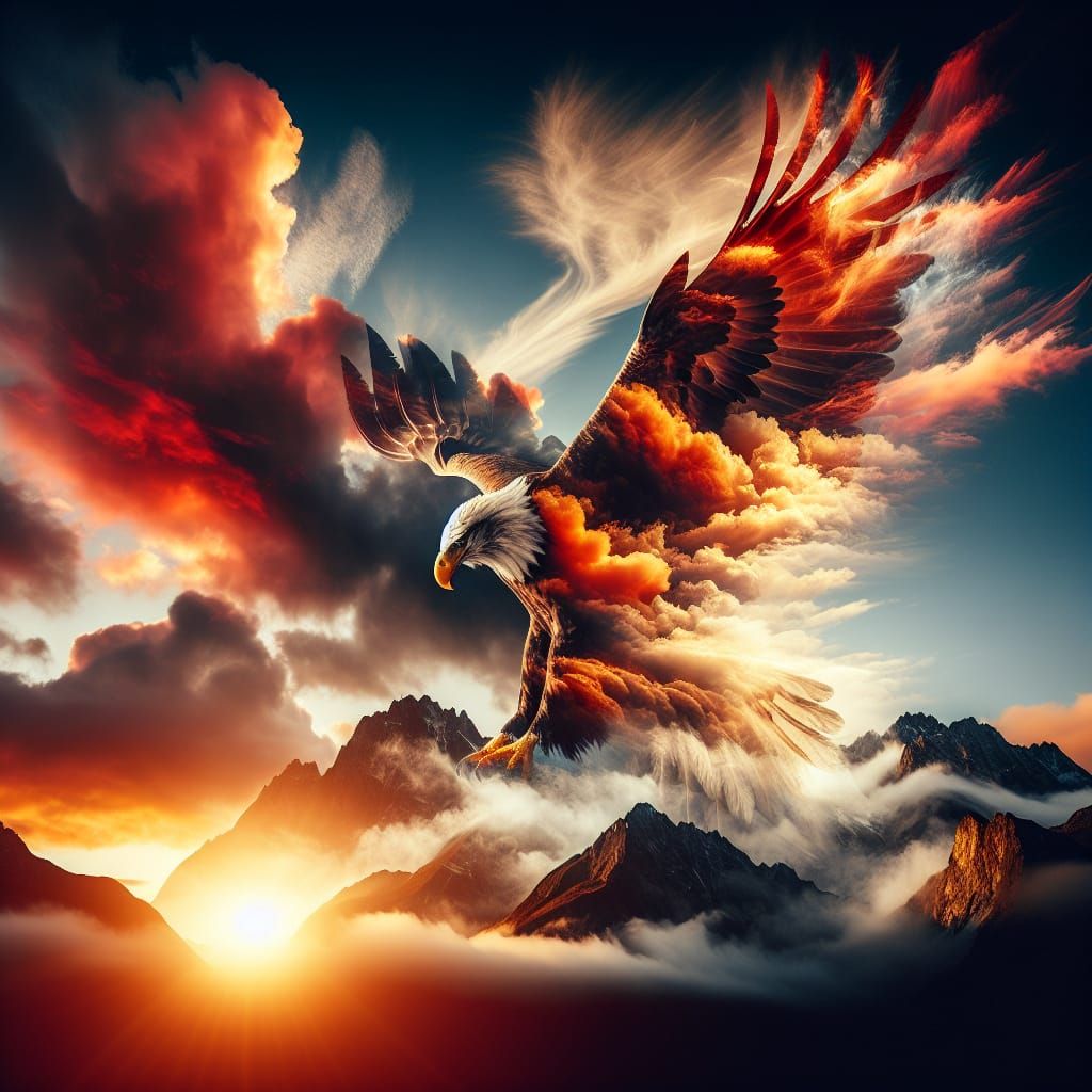 Majestic Eagle in Double Exposure Sunset