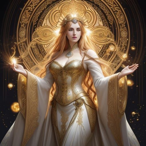 Noblewoman With Solar Orb in Art Nouveau Arch