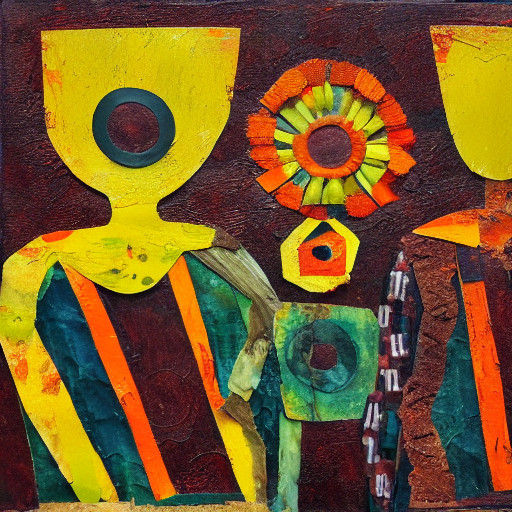 Vibrant Seasonal Collage in Textured Folk Art Style