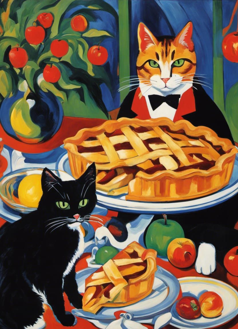 Cats Baking Apple Pie: Expressionist Matte Painting
