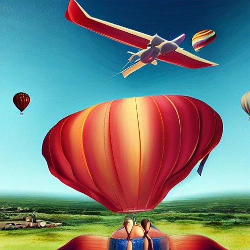 Woman Watching Plane Landing in Flying Balloon