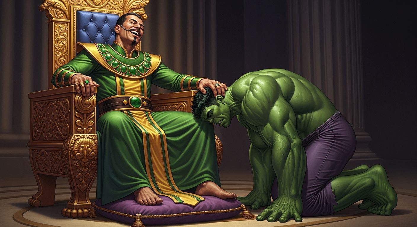 Mandarin Tramples the Hulk in Comic Book Style