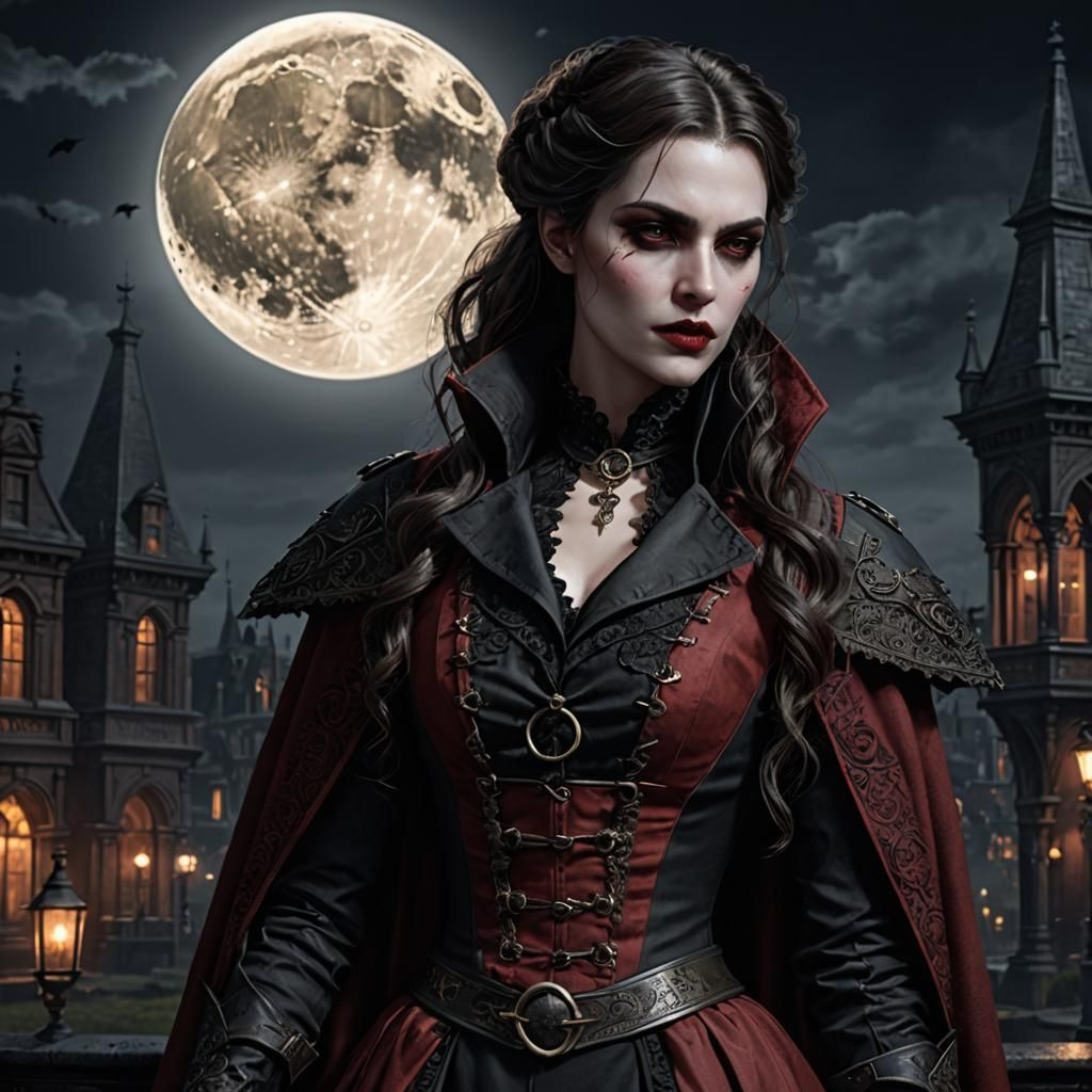 Victorian Vampire Assassin in Moonlight