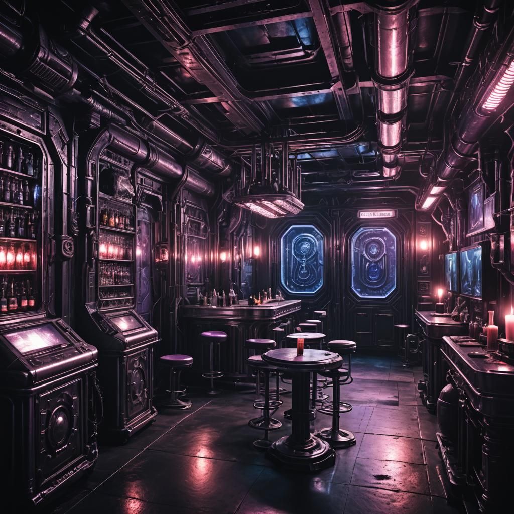 Eerie Gothic Sci-Fi Bar on Space Station