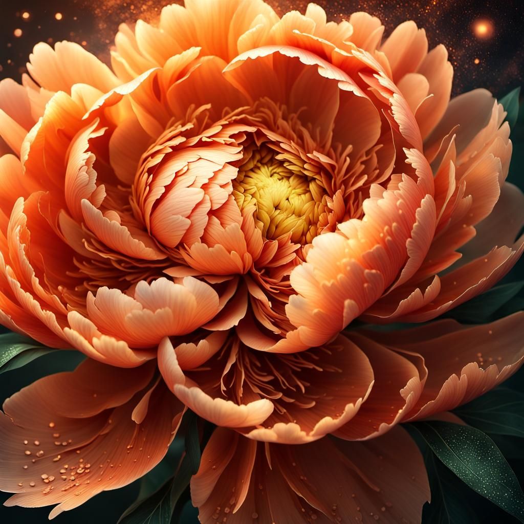 Sunset Orange Peony Flower in a Magical Forest