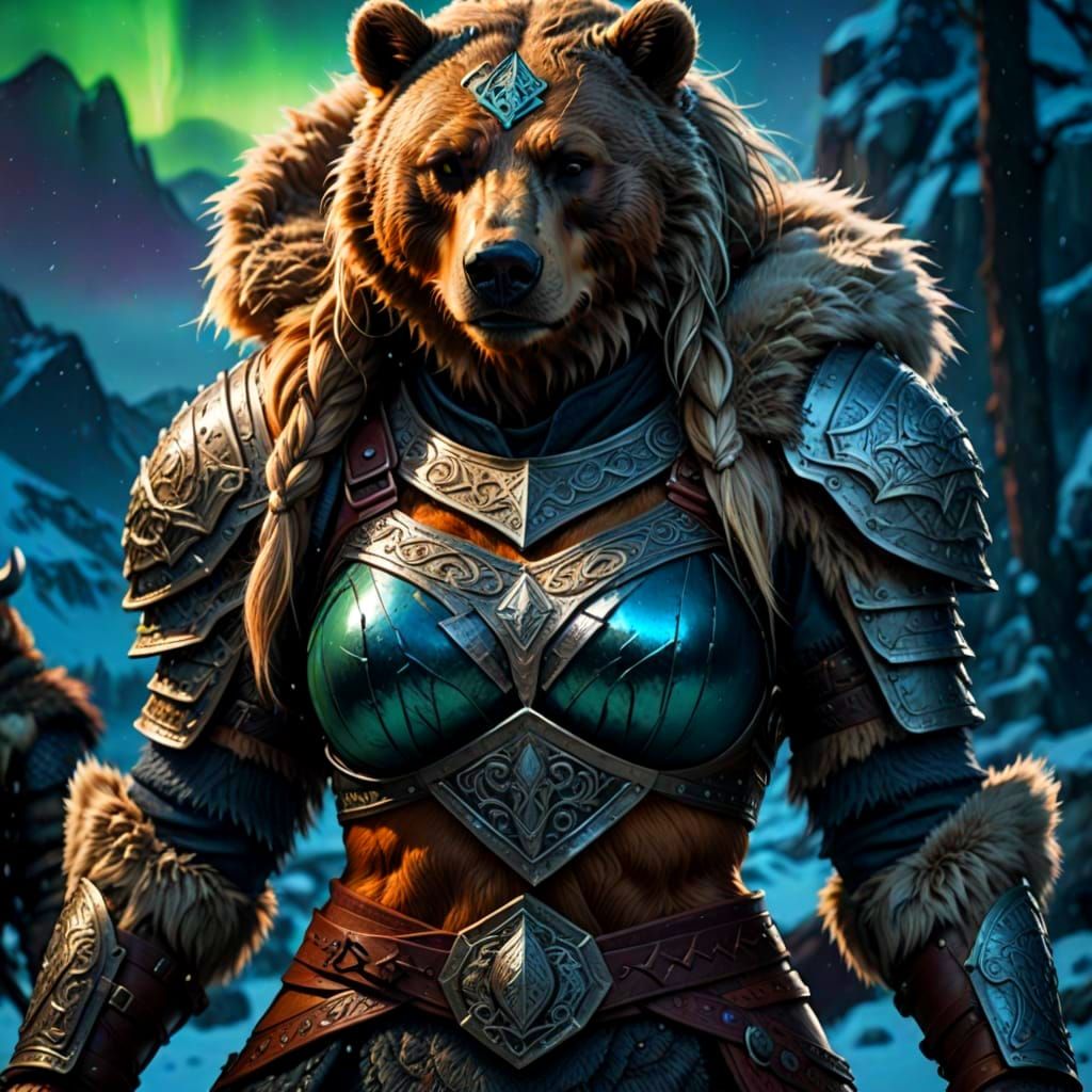 Hybrid Bear Viking Warrior: 3D Masterpiece