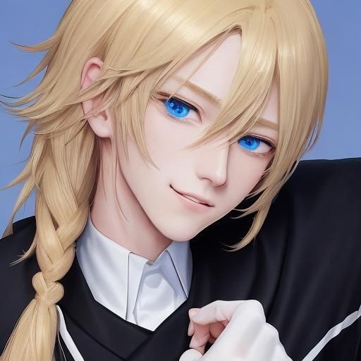 Anime Portrait of a Blonde Man with Blue Eyes