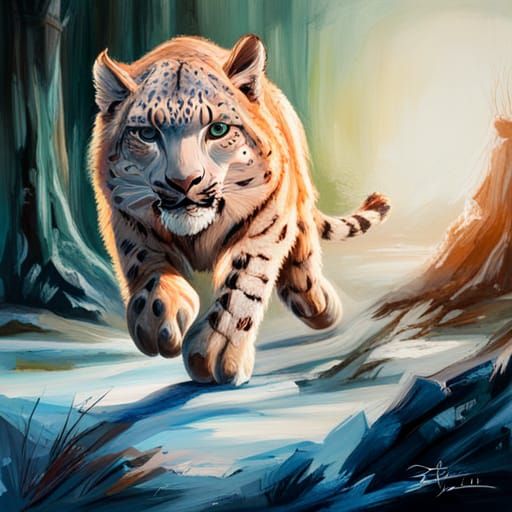 Snow Leopard and Amur Tiger: Detailed Acrylic Painting