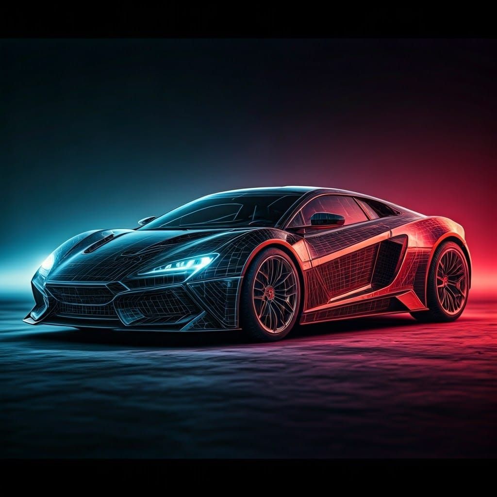 Futuristic Sports Car Blueprint in Hyper-Realistic Style
