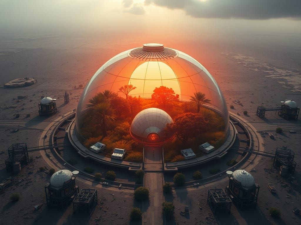 Solarpunk Oasis Amidst Post-Apocalyptic Wastes