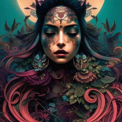 Melancholic Goddess Illustration in Surreal Style