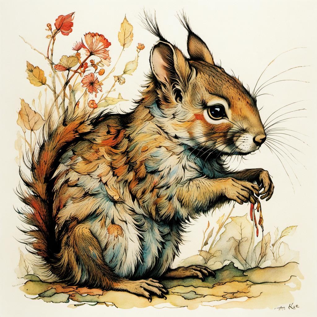 Squirrel Inspired by Rackham, Griffiths, and Klee