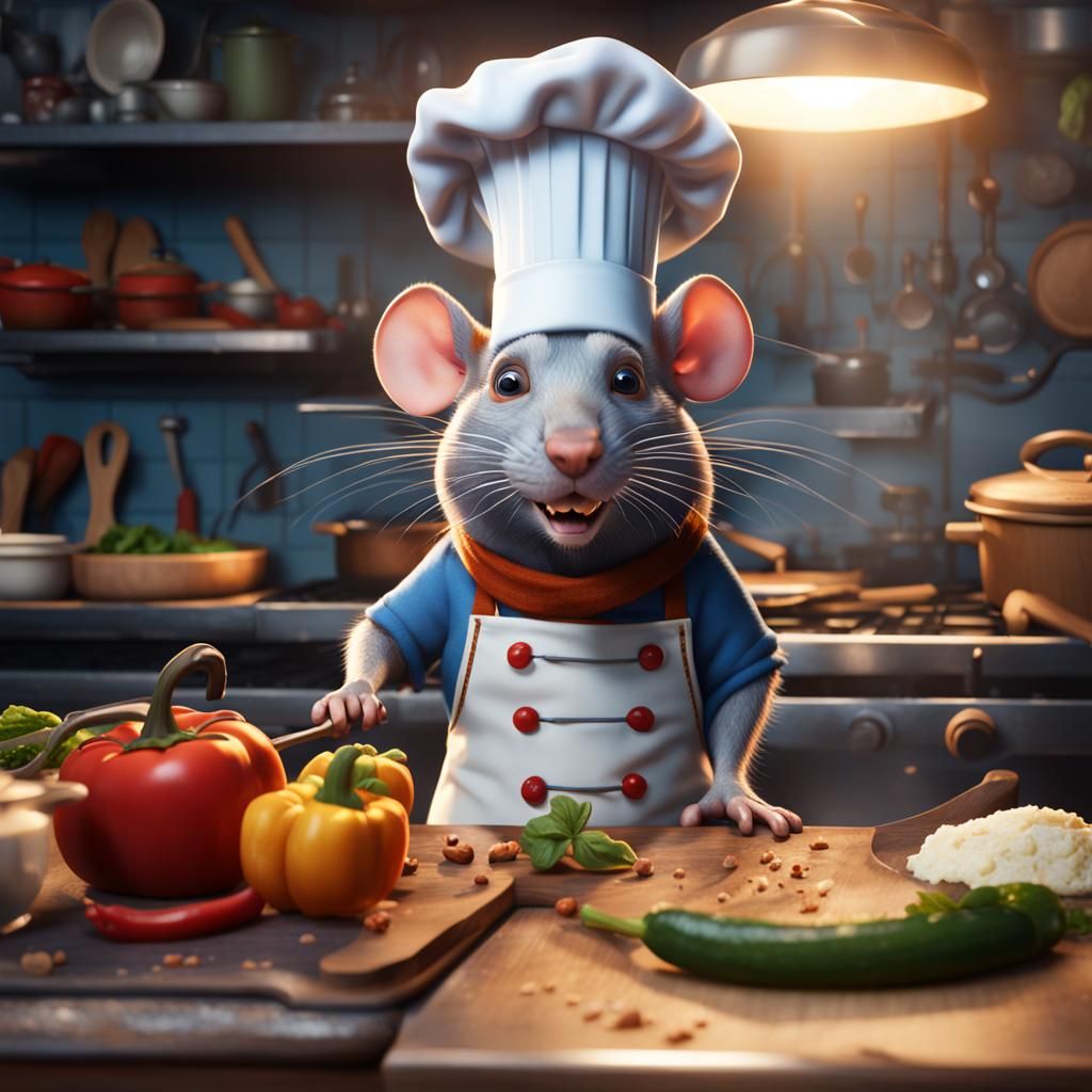 Cartoon Rat Chef Cooking Ratatouille