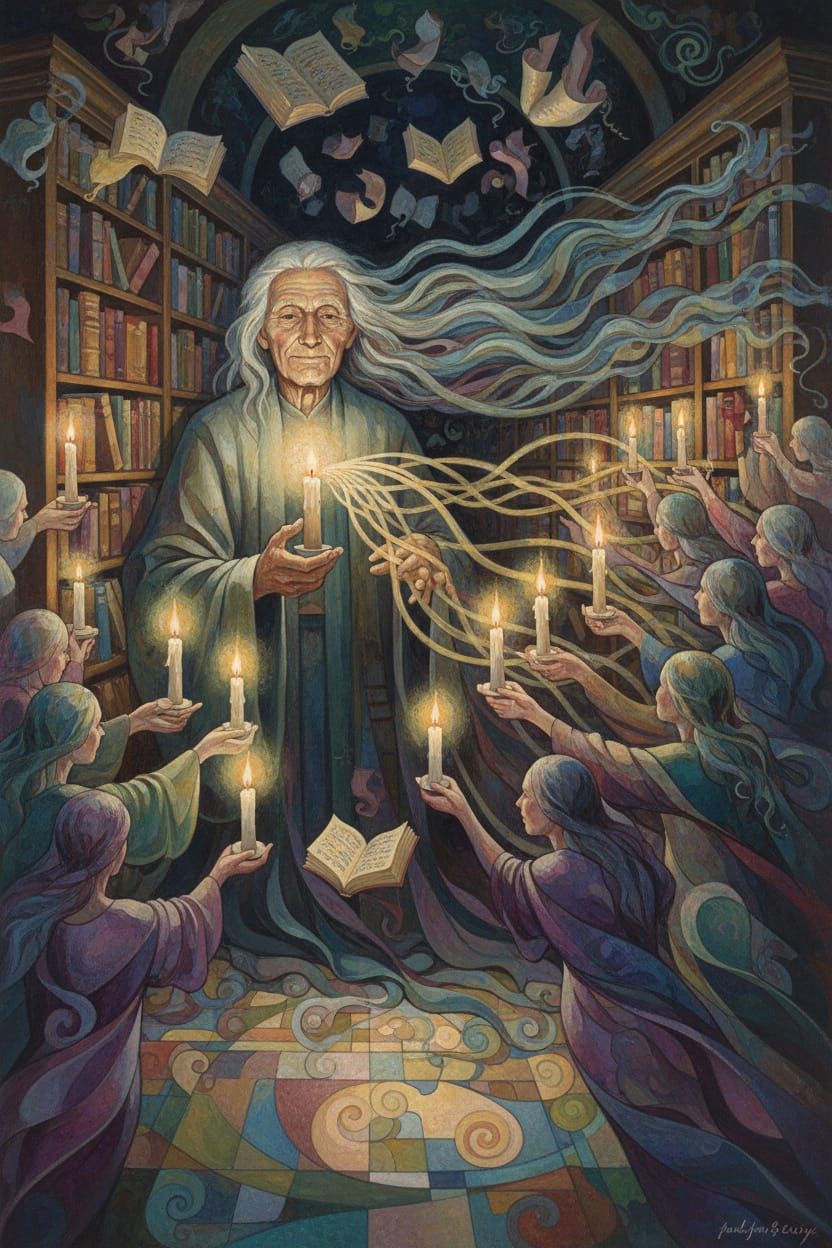 Elderly Scholar Shares Knowledge by Candlelight