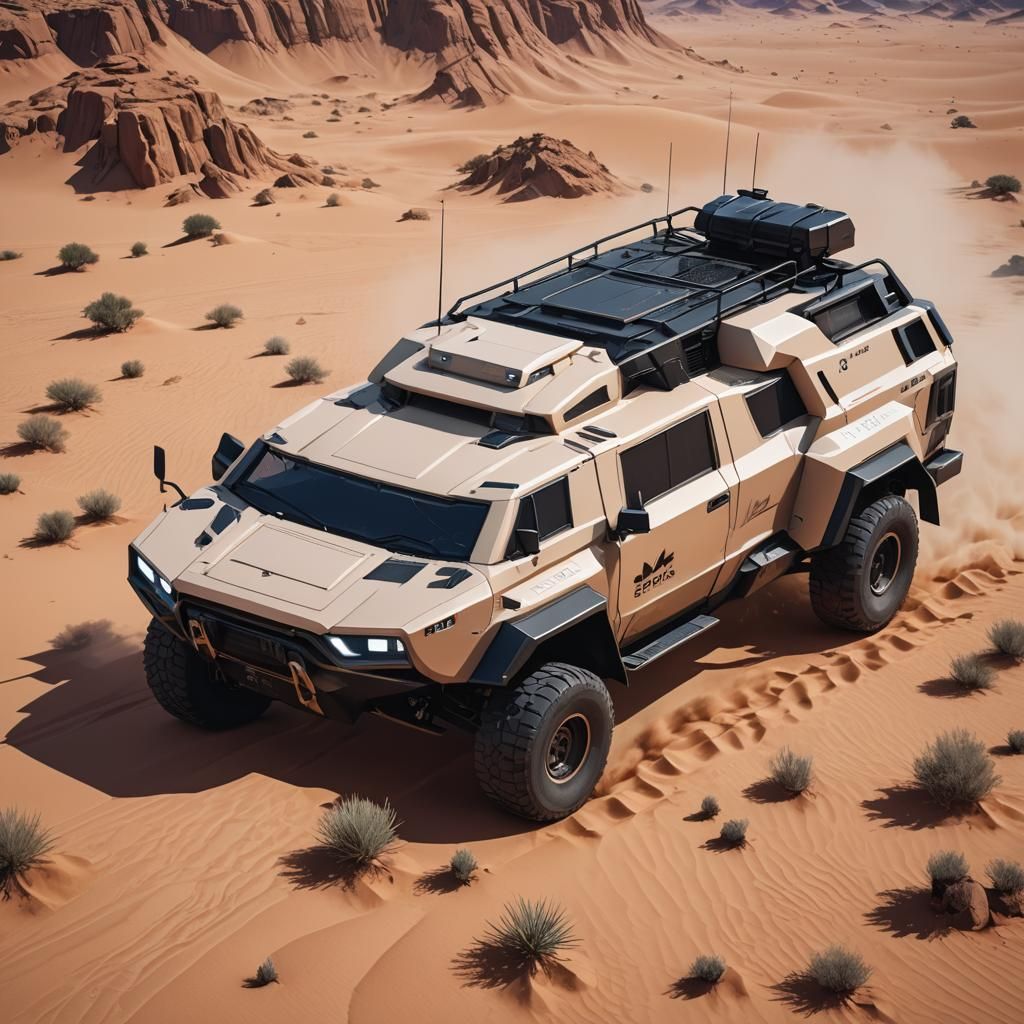 Cyberpunk Truck in Anime Style Desert