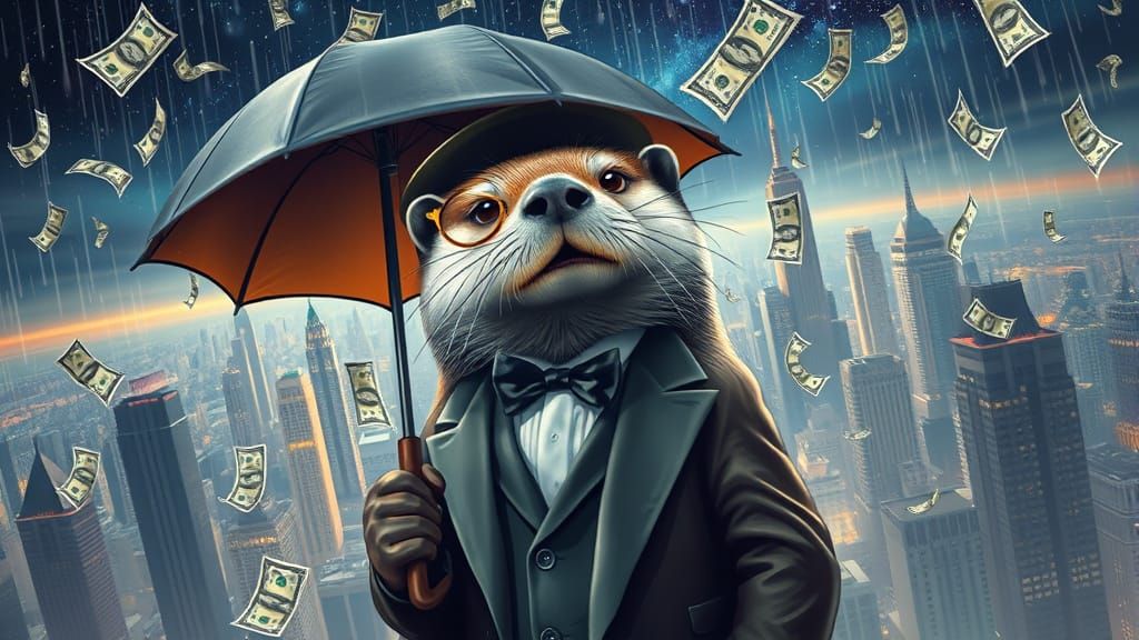 Luxurious Otter Rides Rain of Dollars in Cosmic City