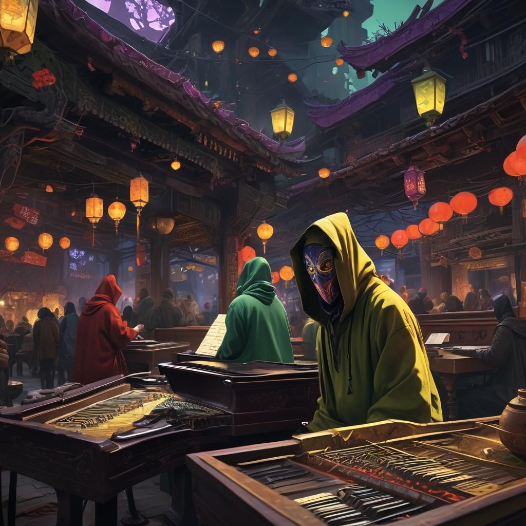 Mystic Pianist in Crowded Restaurant Concept Art