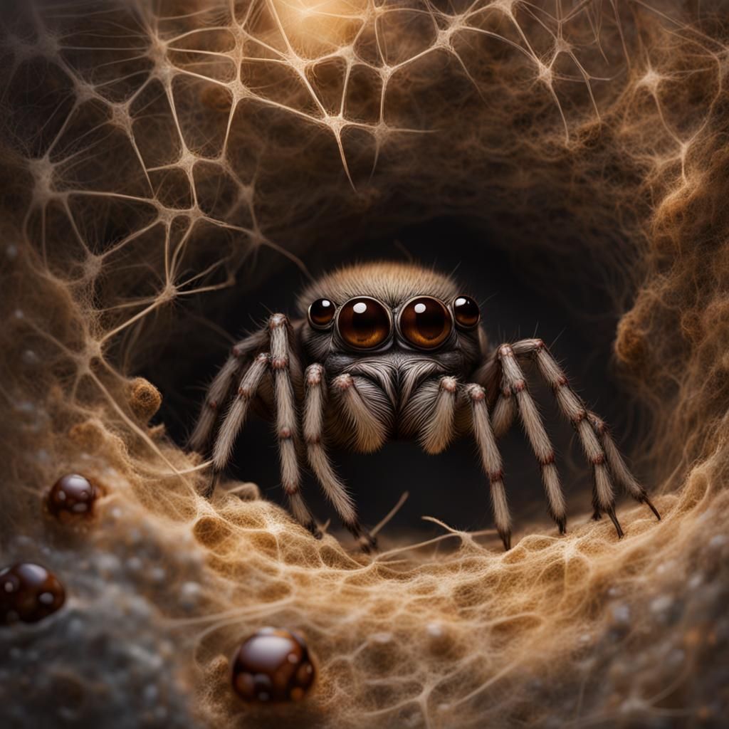 Spider Cave With Hatching Babies: Photorealistic 8k