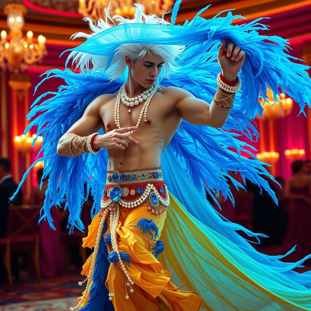 Exotic Dancer in Vibrant Ballroom