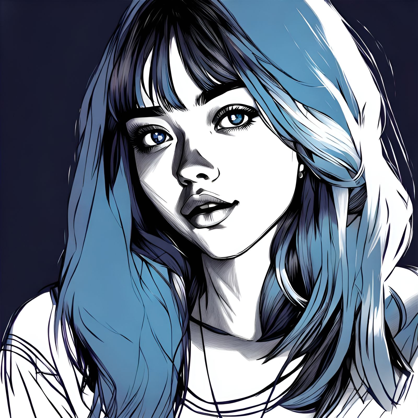 Manga-Inspired Girl in Black and White Sketch