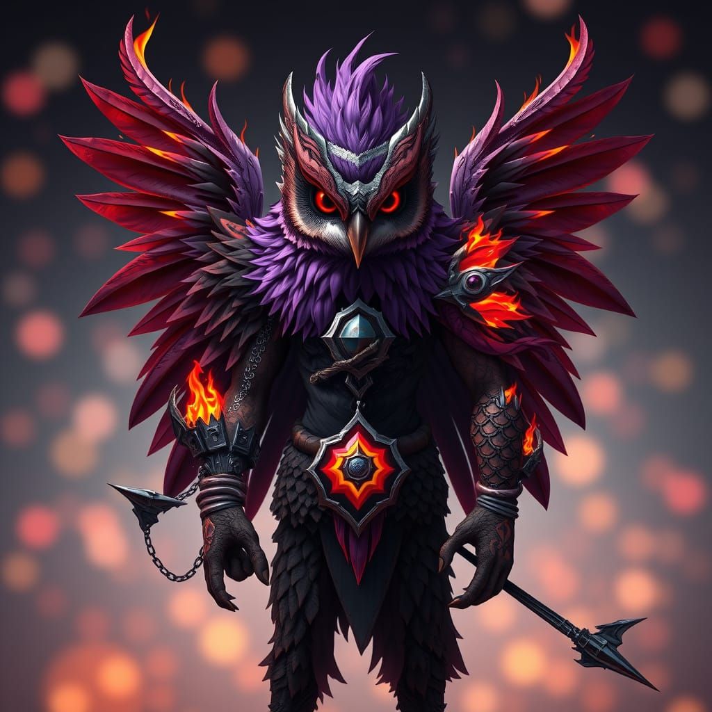 Anime Character with Flaming Eyes and Broken Mask in 3D