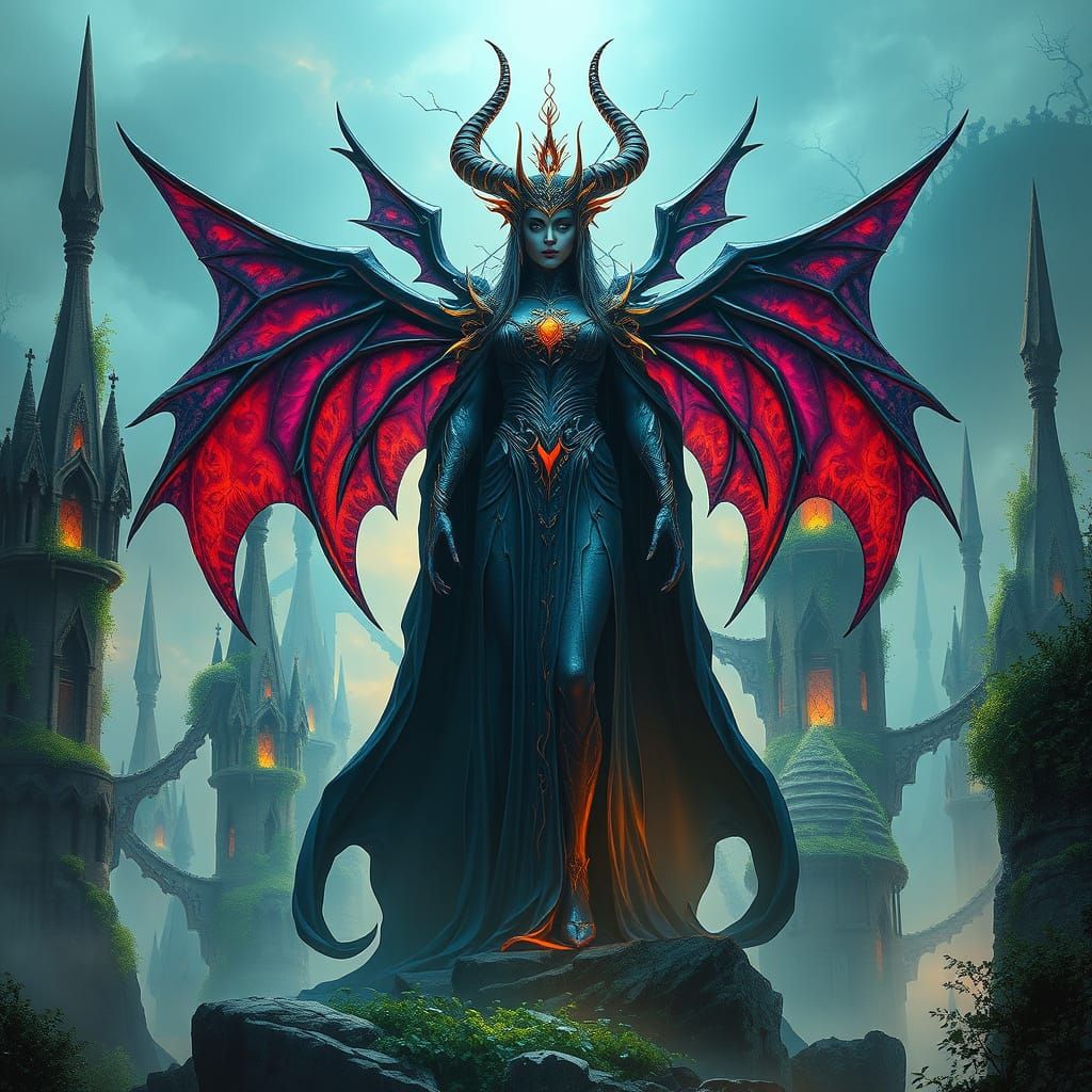 Regal Lucifer Goddess in Dark, Mystic Realm