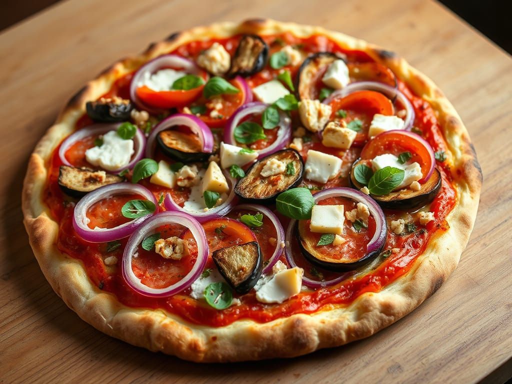 Savory Vegetarian Pizza in Vibrant Still Life Style