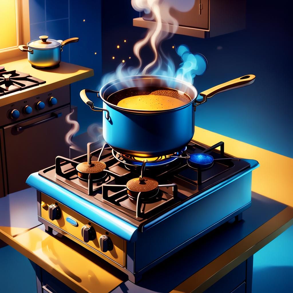 Isometric Pixar Illustration of Stove Boiling Chocolate