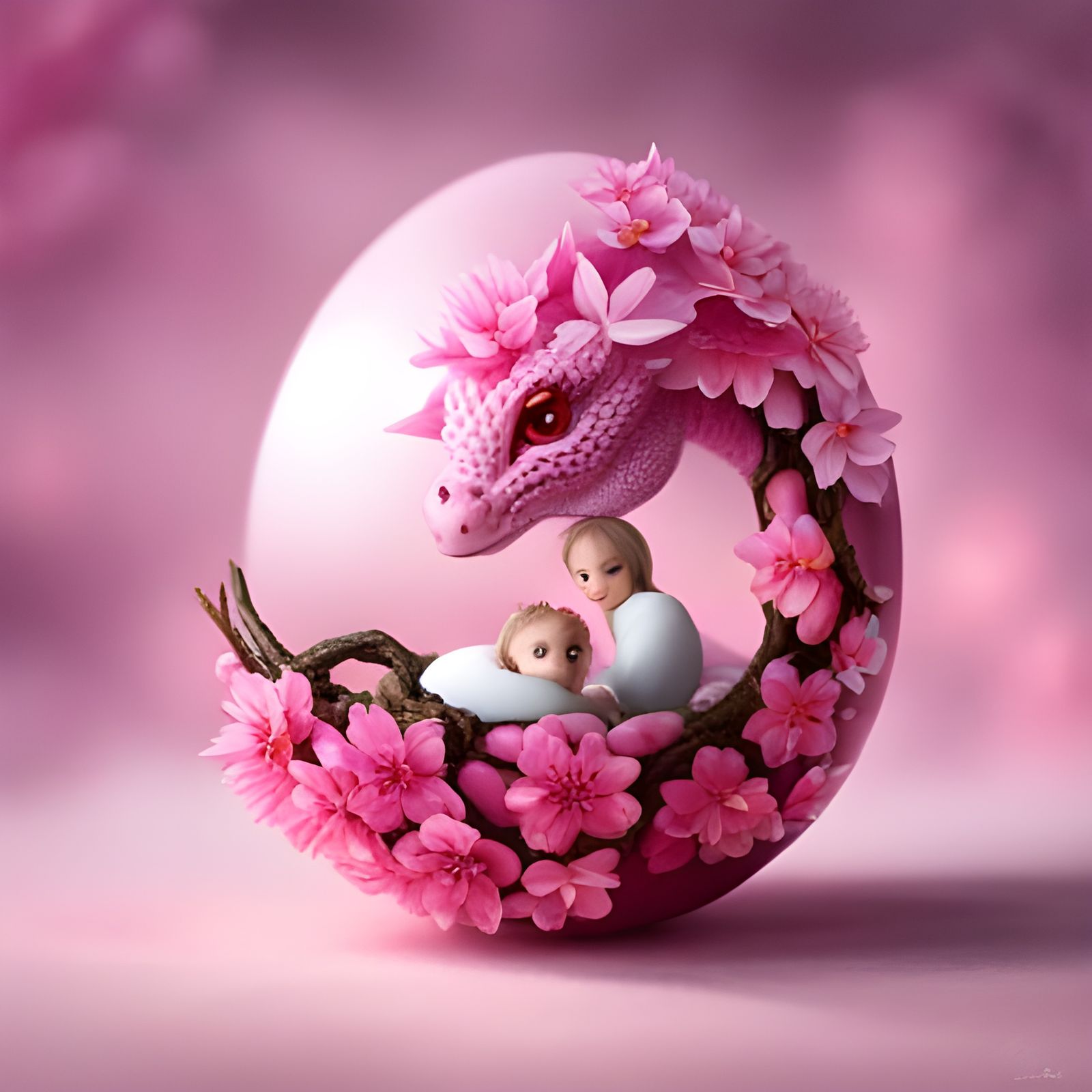 Cute Cherry Blossom Dragon Hatching From Egg