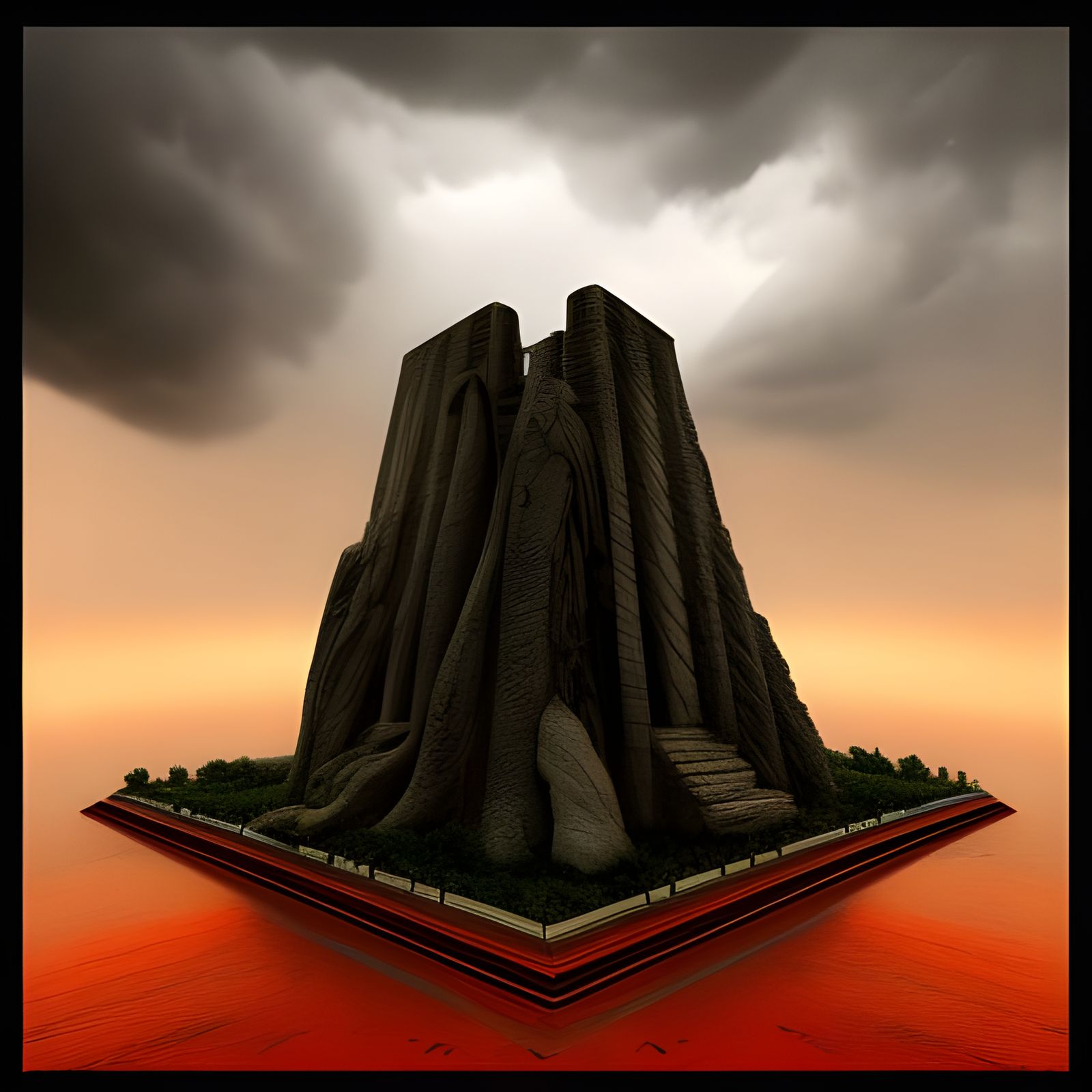 Stormy Surreal Monument Album Cover, 3D Render