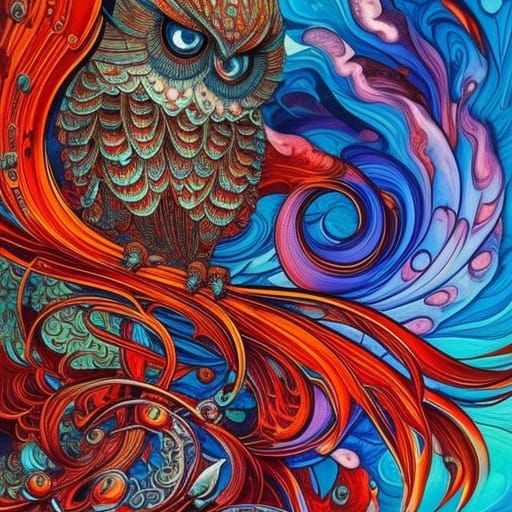 Chibified Red Owl in Detailed Gouache Painting