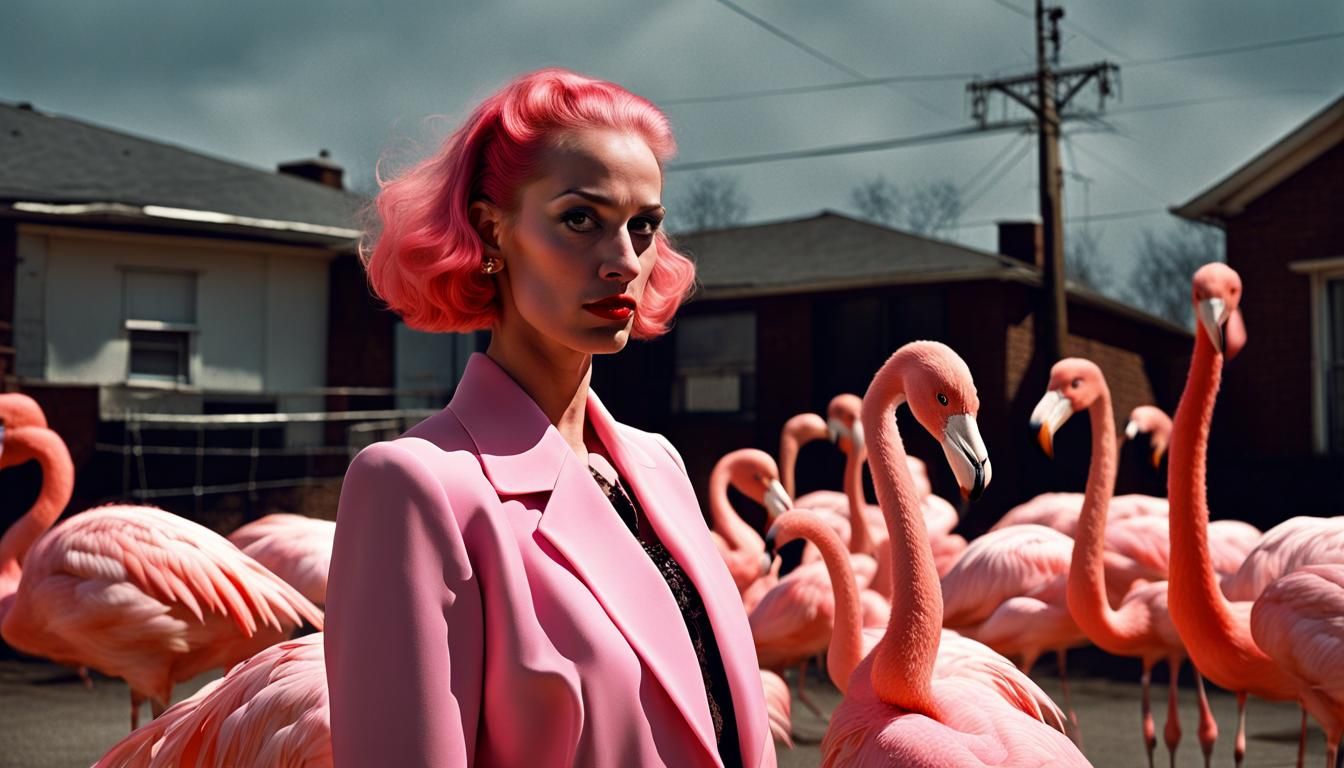 Pink Flamingos in Moody Low-Key Lighting